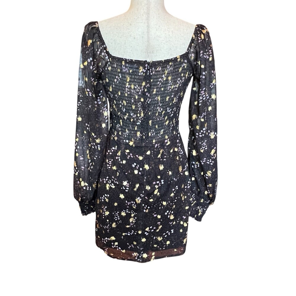 Sage The Label Floral Mini Dress Size S Sweetheart Neck Smocked Back Sheer - Picture 6 of 12